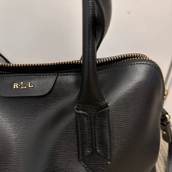 Lauren Ralph Lauren Black Leather Satchel Top Handle Crossbody Bag - Picture 2 of 16